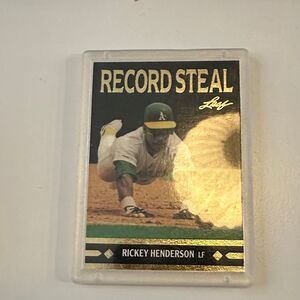 Record Steal Trading Card - Gold and Green of HOF Ricky Henderson mint condition